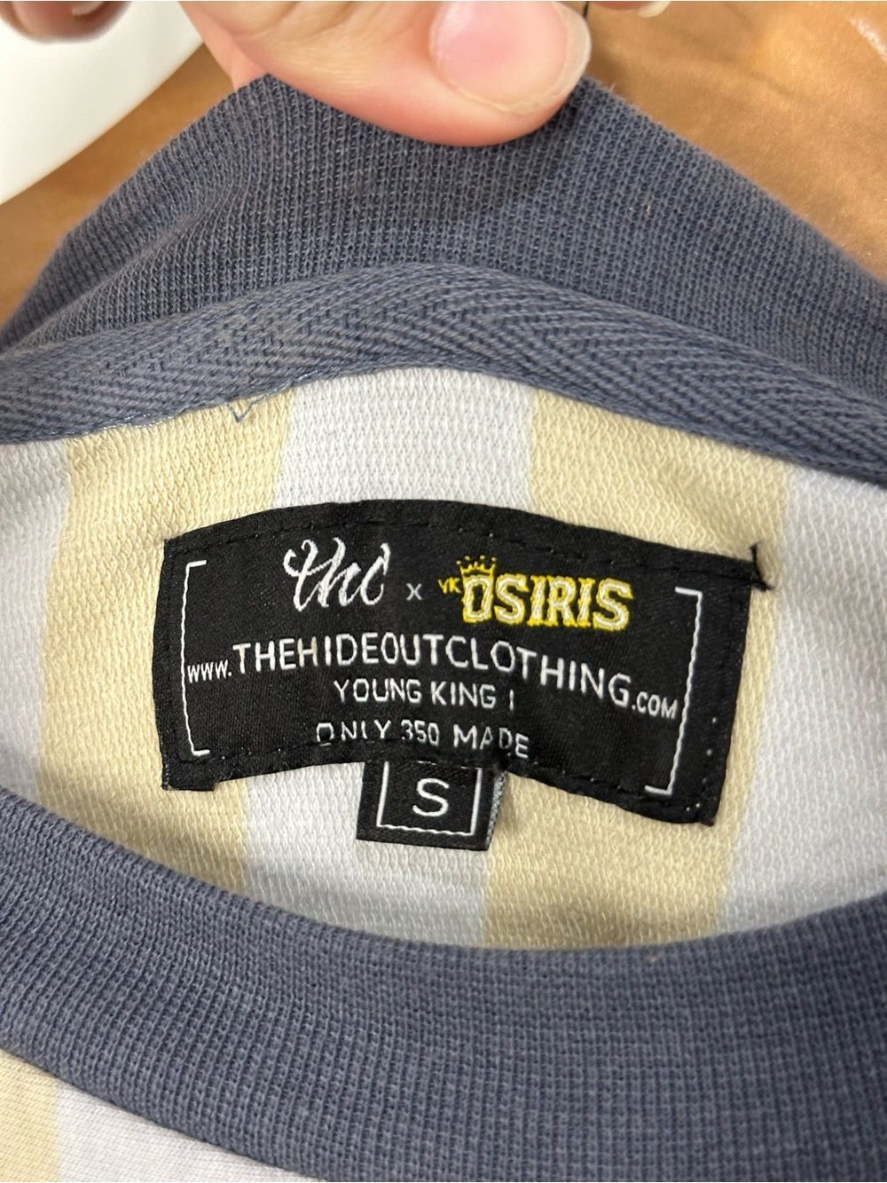 The Hideout Clothing Yellow White Striped BLESSED Mixed Media Long Sleeve Shirt - Picture 8 of 10